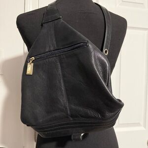 Black Leather Sling Backpack